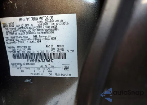 2015 Ford Taurus Sel from USA, damaged, VIN 1FAHP2E86FG170197